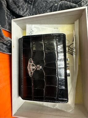 Vivienne Westwood Black Croc-Embossed Money Clip Wallet with Orb Logo